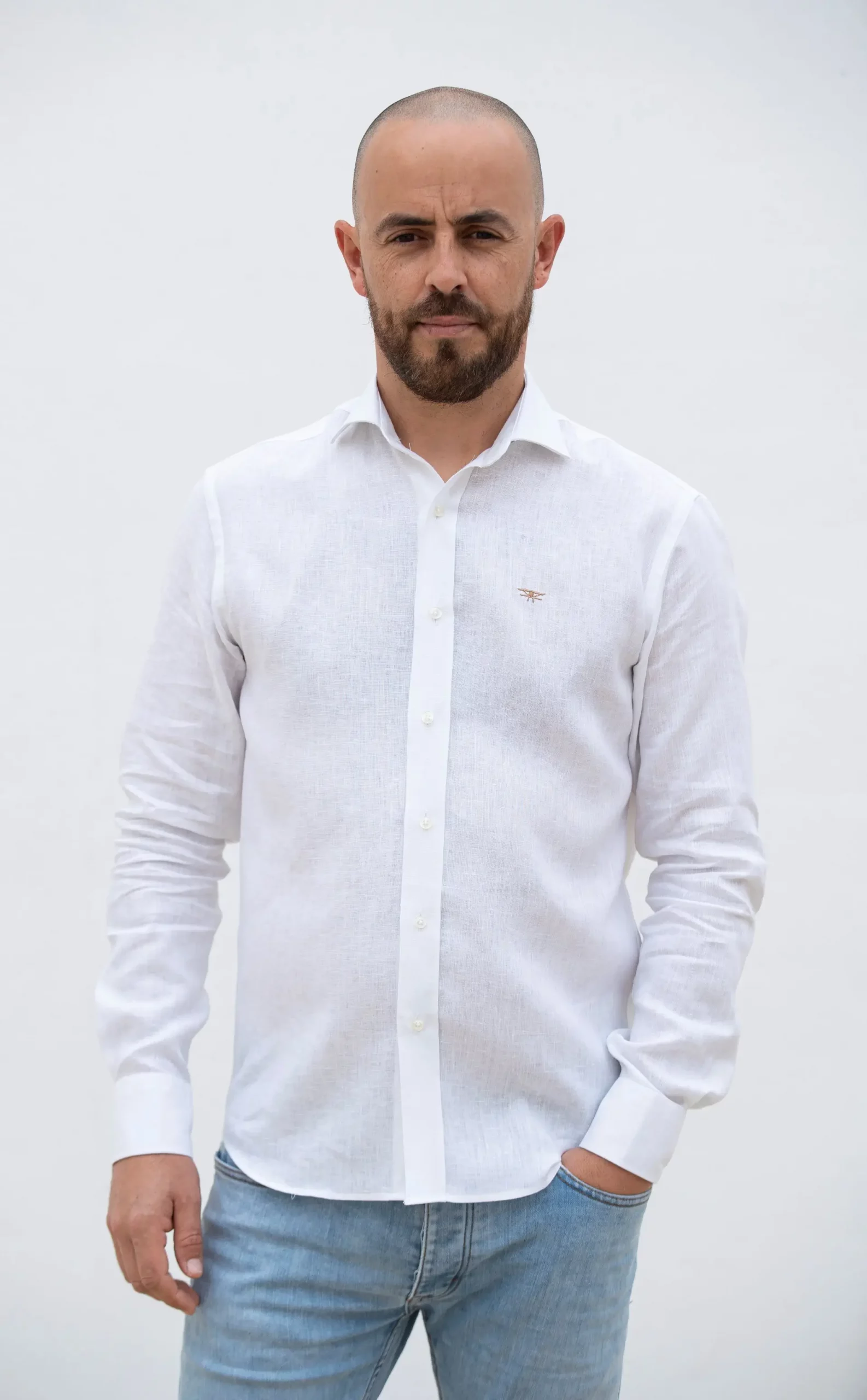 Camisa lino avioneta camel