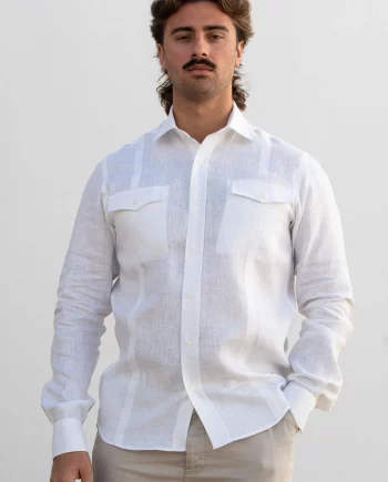 Camisa lino jaretas y bolsillos blanca